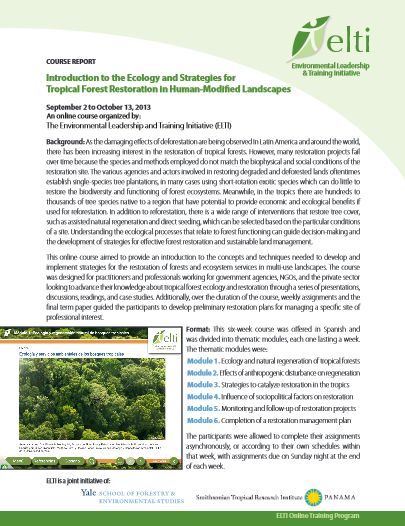 Introducción a la Ecología y Estrategias para la Restauración de Bosques Tropicales en Paisajes Intervenidos
