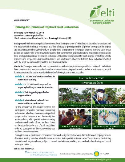Entrenamiento para Capacitadores en Restauración de Bosques Tropicales