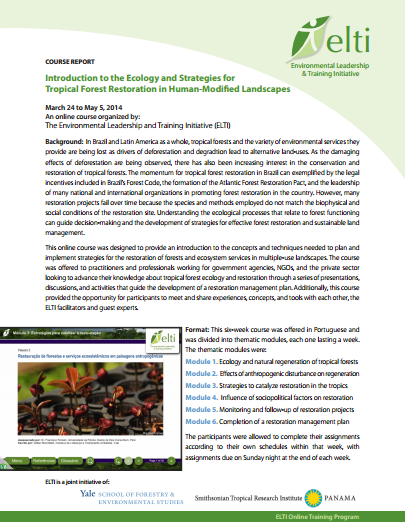 Introducción a la Ecología y las Estrategias para Restauración de Bosques Tropicales en Paisajes Intervenidos