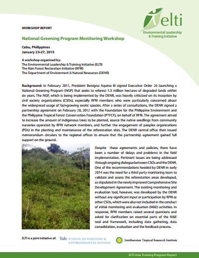National Greening Program (NGP) Monitoreo Taller