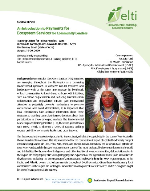 An Introduction to  Payments for  Ecosystem Services  for Community Leaders