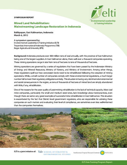 Mined Land Rehabilitation: Mainstreaming Landscape Restoration in Indonesia