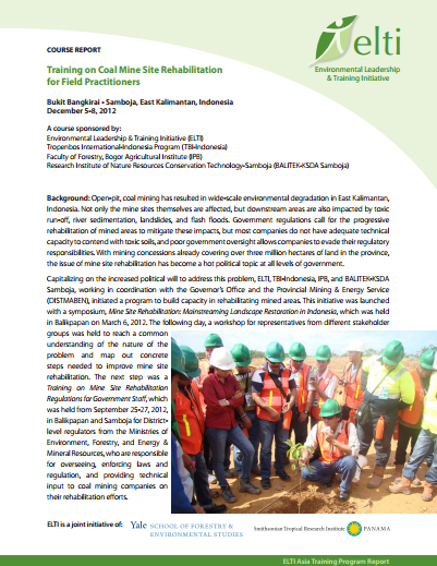 Training on Coal Mine Site Rehabilitation for Field Practitioners