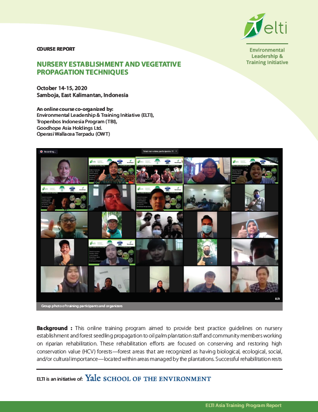 Cover page for the course report. Shows information about the course and a screenshot of the Zoom gallery view of participants.