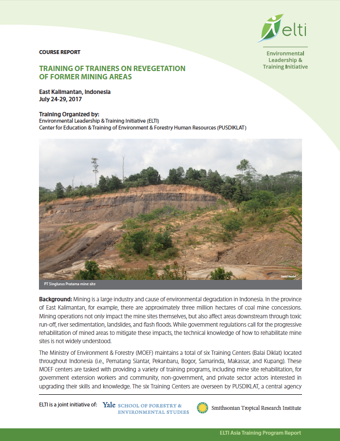 Cover image for "Course Report: Training of Trainers on Revegetation of Former Mining Areas"