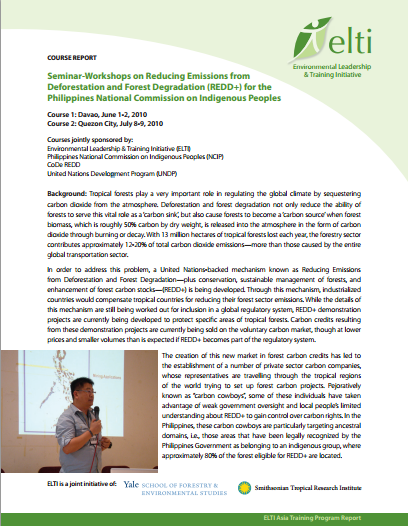 Seminar-Workshops on Reducing Emissions from Deforestation and Forest Degradation (REDD+) for the Philippines National Commission on Indigenous Peoples