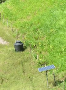 The solar-powered cattle aqueduct system on Alcibiades’ model silvopastoral system farm. 