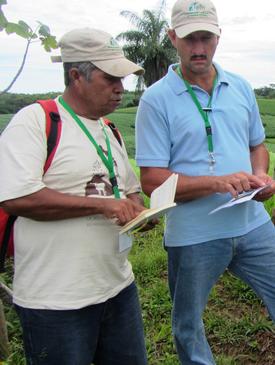 Climaco Marciaga and Jose Olguín González discuss restoration strategies during an ELTI field course on tropical forest restoration